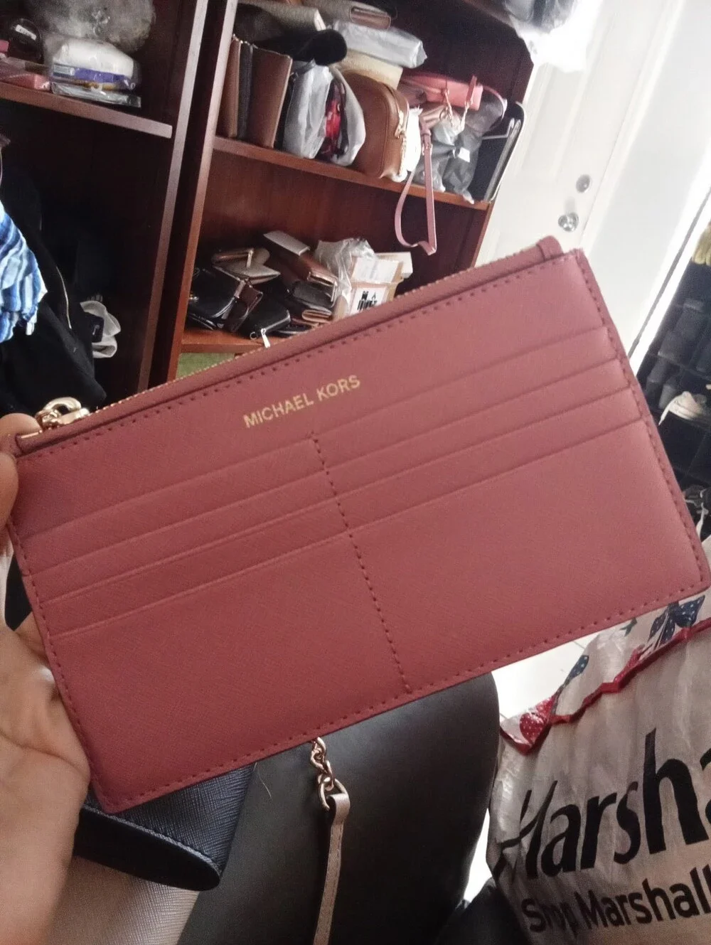 Michael Kors rose pink cardholder wristlet